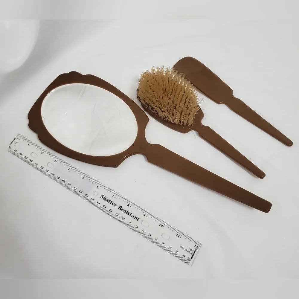 Vintage DuPont Lucite Vanity Set Mirror Brush Comb Floral Art Deco Boudoir - Picture 6 of 16